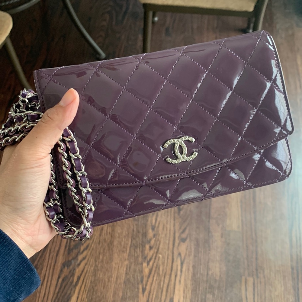 Authentic Chanel Patent Wallet on Chain - with dust bag/box and authenticated